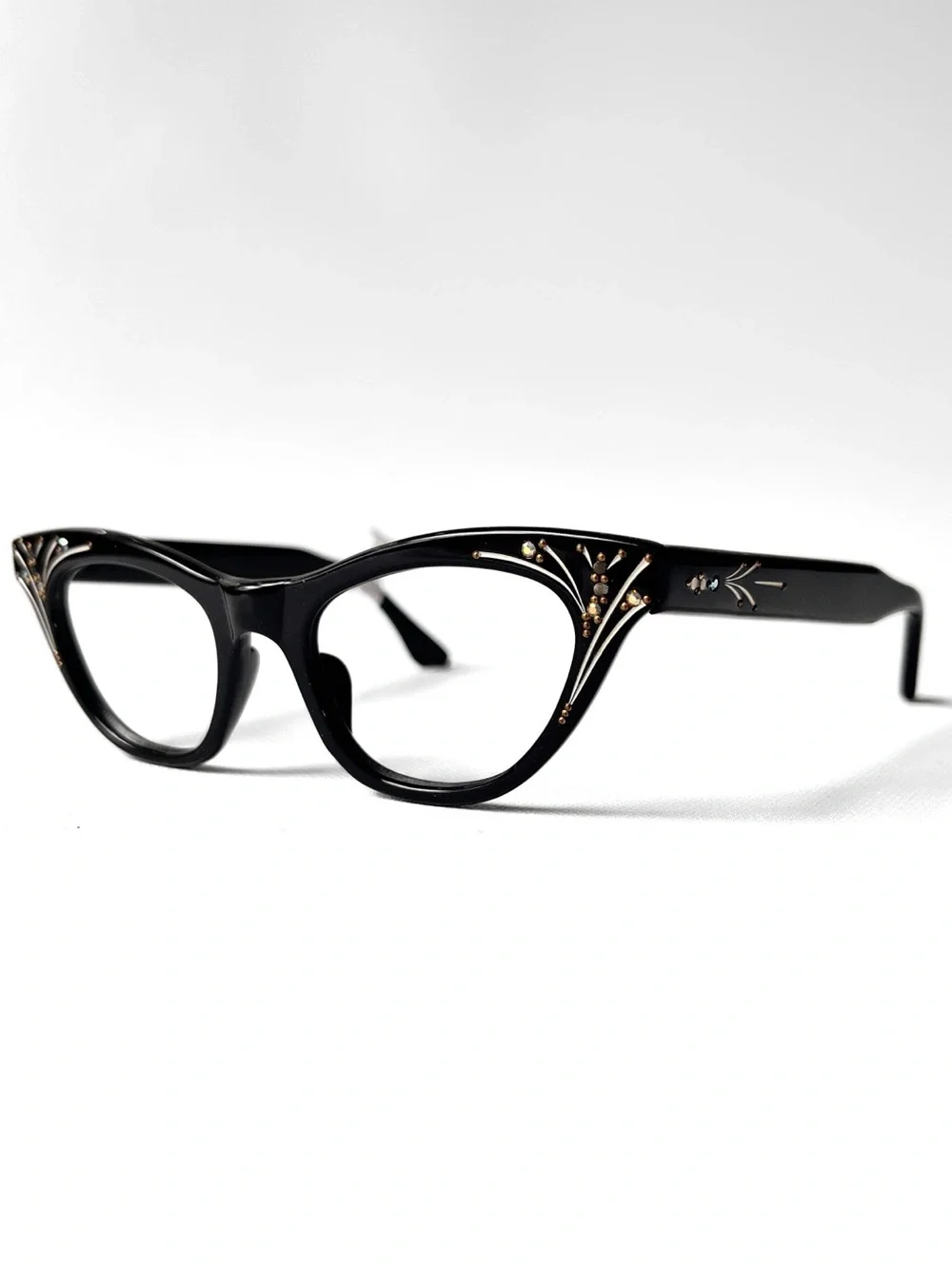Vintage 50’s Petite Fit Eyeglasses NOS MCM Rockabilly Cat Eye Rhinestone Glasses